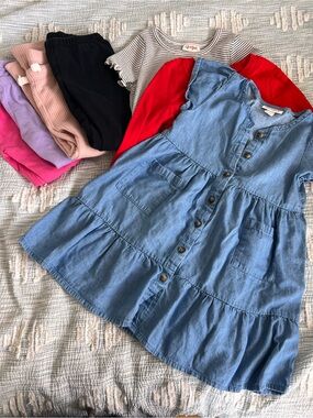 Cat & Jack Light Blue Denim Button Tier Dress and big bundle